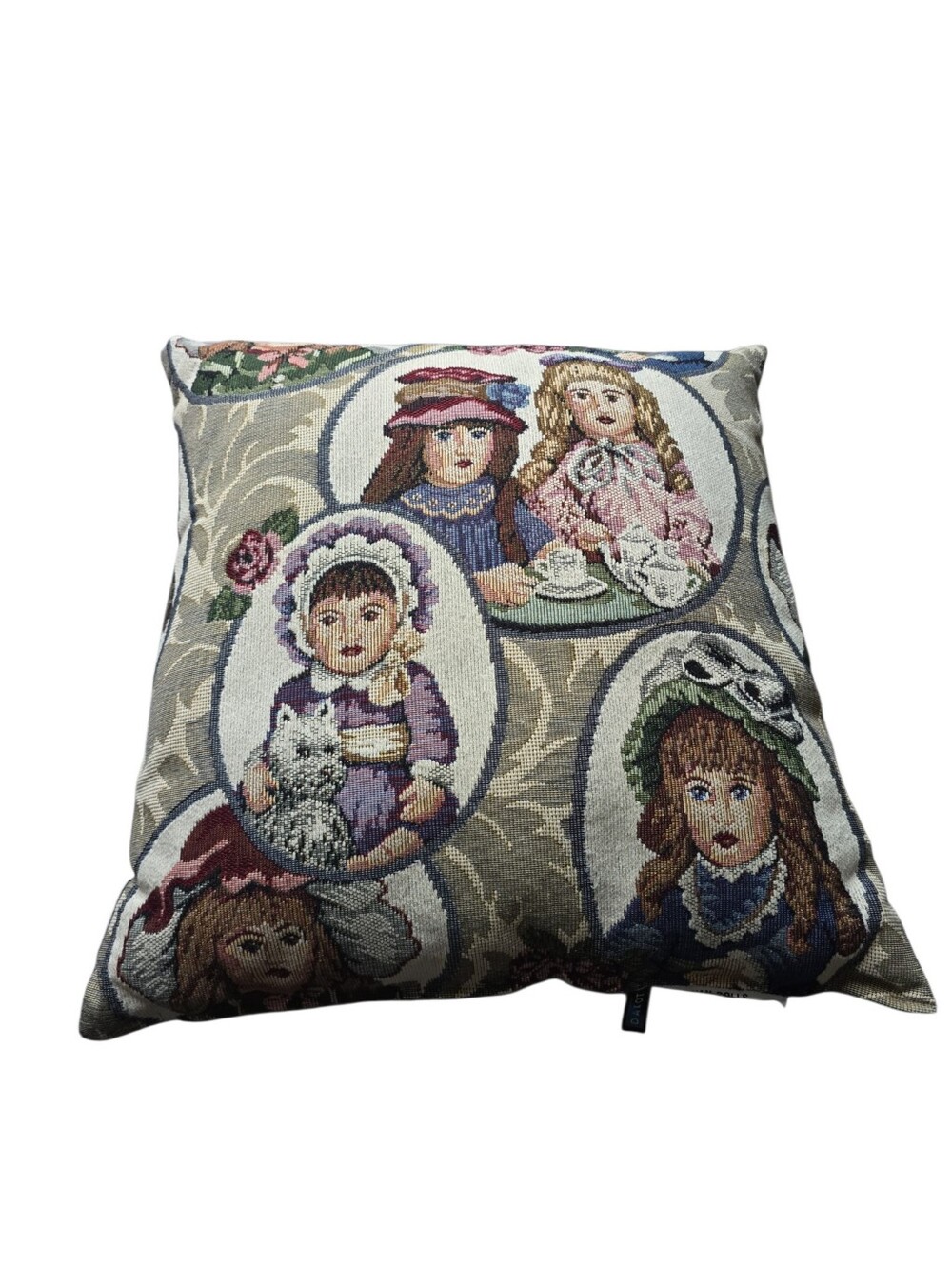 Vintage Dakotah Victorian Doll Tapestry Pillow 16x16 Cottagecore
